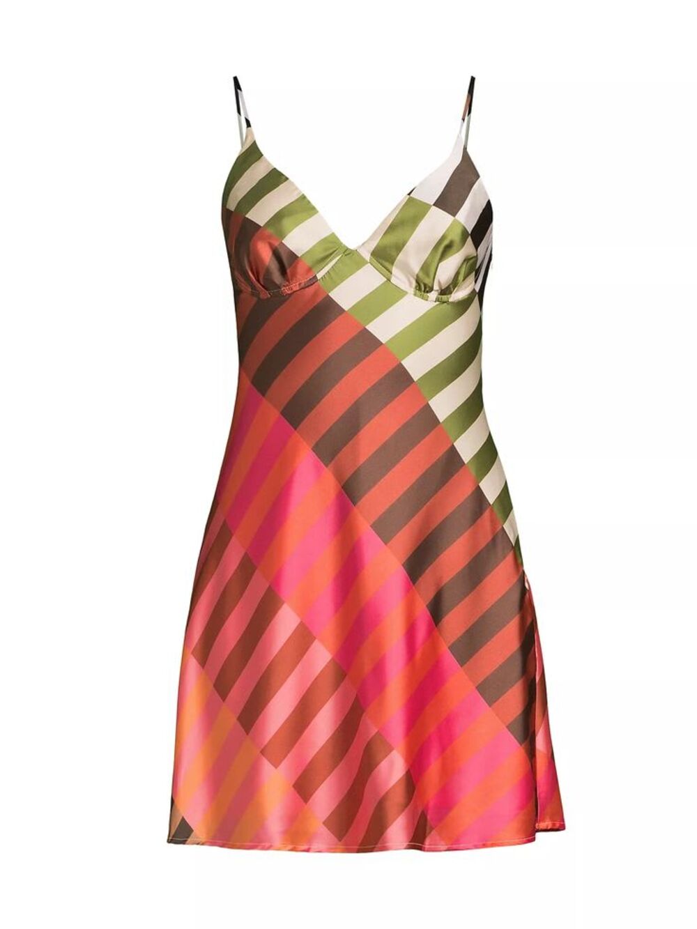 Hutch Suki Multicolor Diagonal Check Bias Cowl Slip Dress XS NWT